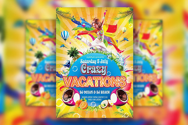 Border Tropical Circle Vacation and Party Flyer Template FREE PSD