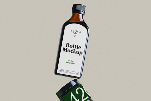 Bottle and 2 Jars Floating on Each Other Mockup FREE PSD