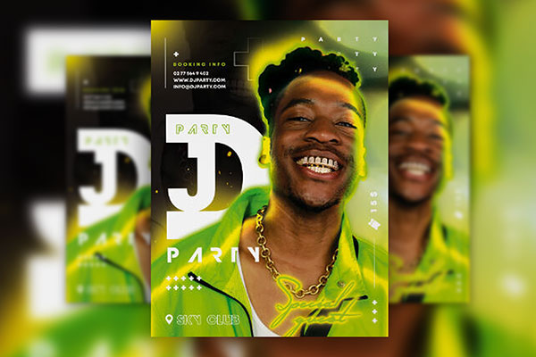 Bright Green and Black DJ Party Flyer Template FREE PSD