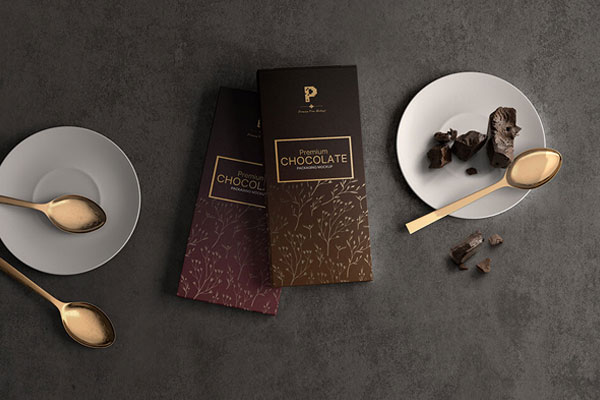 Chocolate Bar Packaging on a Table Mockup FREE PSD