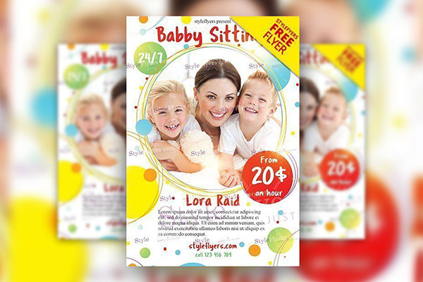 Circle Colorful Baby Sitting Flyer Template FREE PSD