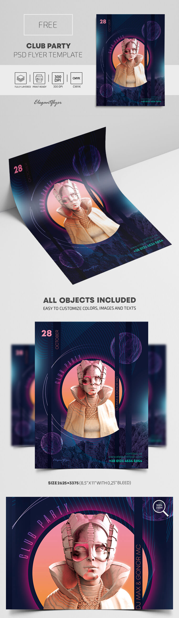 Circle Lines Club Party Flyer Template FREE PSD