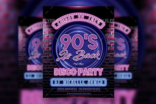 Circle Neon 90's Party Flyer Template and Facebook Cover Free Download ...