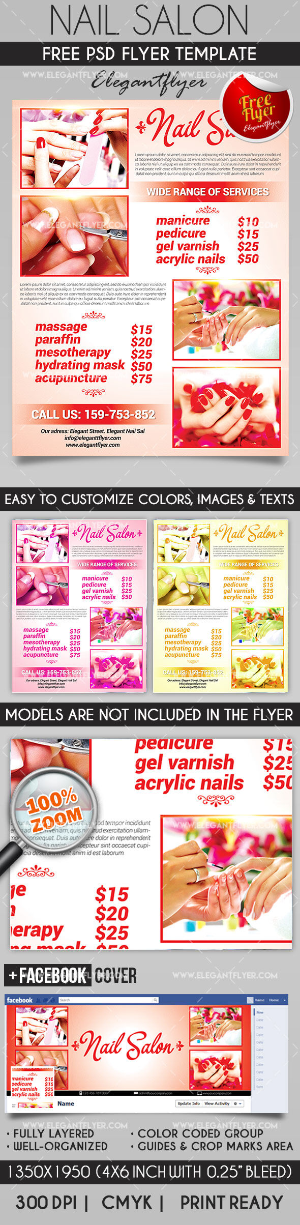 Clean Grid Nail Salon Flyer and Facebook Cover Template FREE PSD