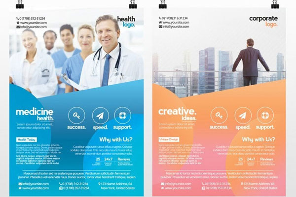 Color Gradient, Geometric, Modern Healthcare Center and Business Flyer Templates FREE PSD
