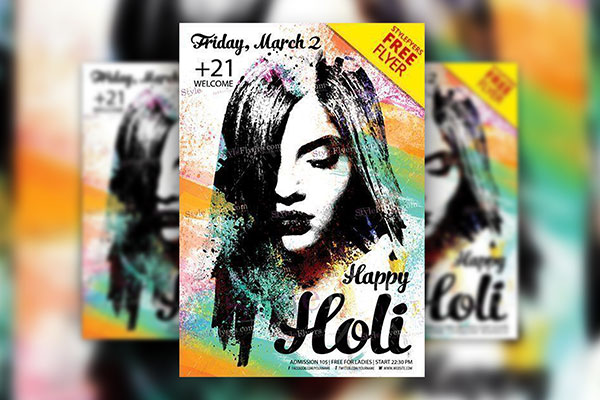 Colorful Grunge Holi Festival Flyer Template FREE PSD