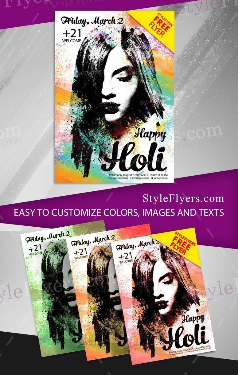 Colorful Grunge Holi Festival Flyer Template FREE PSD