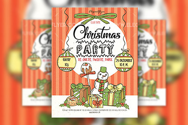 Cute Illustrative Christmas Party Flyer and Facebook Cover Template FREE PSD