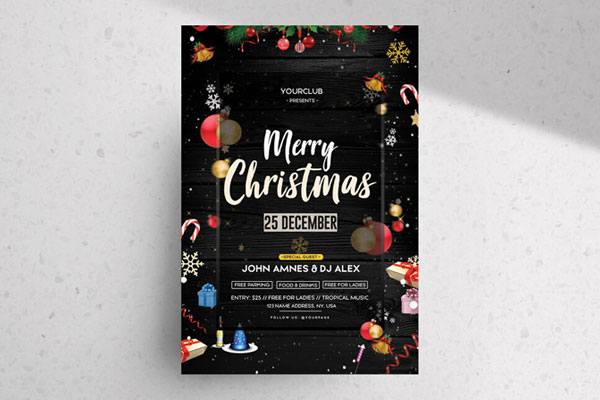 Dark Ornamental Christmas Event Flyer Template FREE PSD