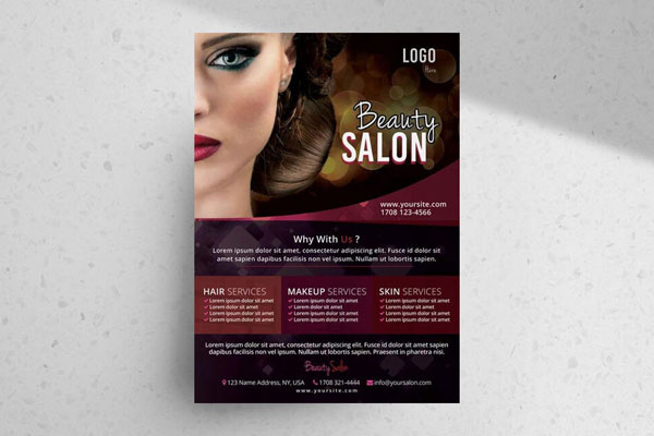 Dark Red, Abstract, Modern Beauty Salon Flyer Template FREE PSD