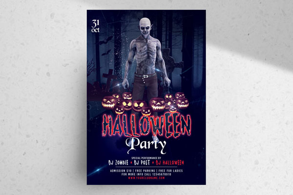 Dark Scary Halloween Party Flyer Template FREE PSD