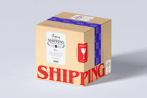 Delivery, Kraft Carton Standing in Perspective Mockup FREE PSD