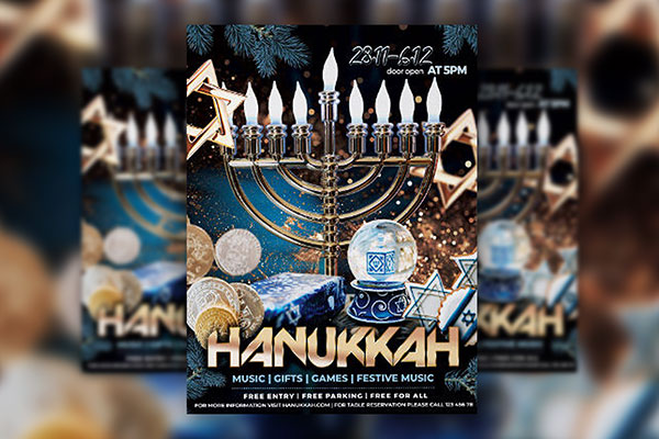 Elegant Glittery Hanukkah Flyer Template FREE PSD