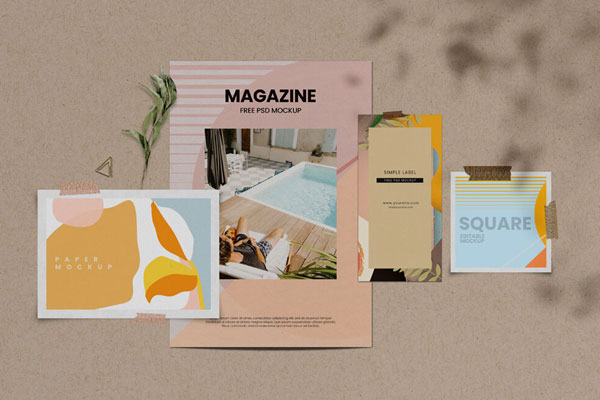 Elegant Mood board Scene Mockup Including Four Items FREE PSD