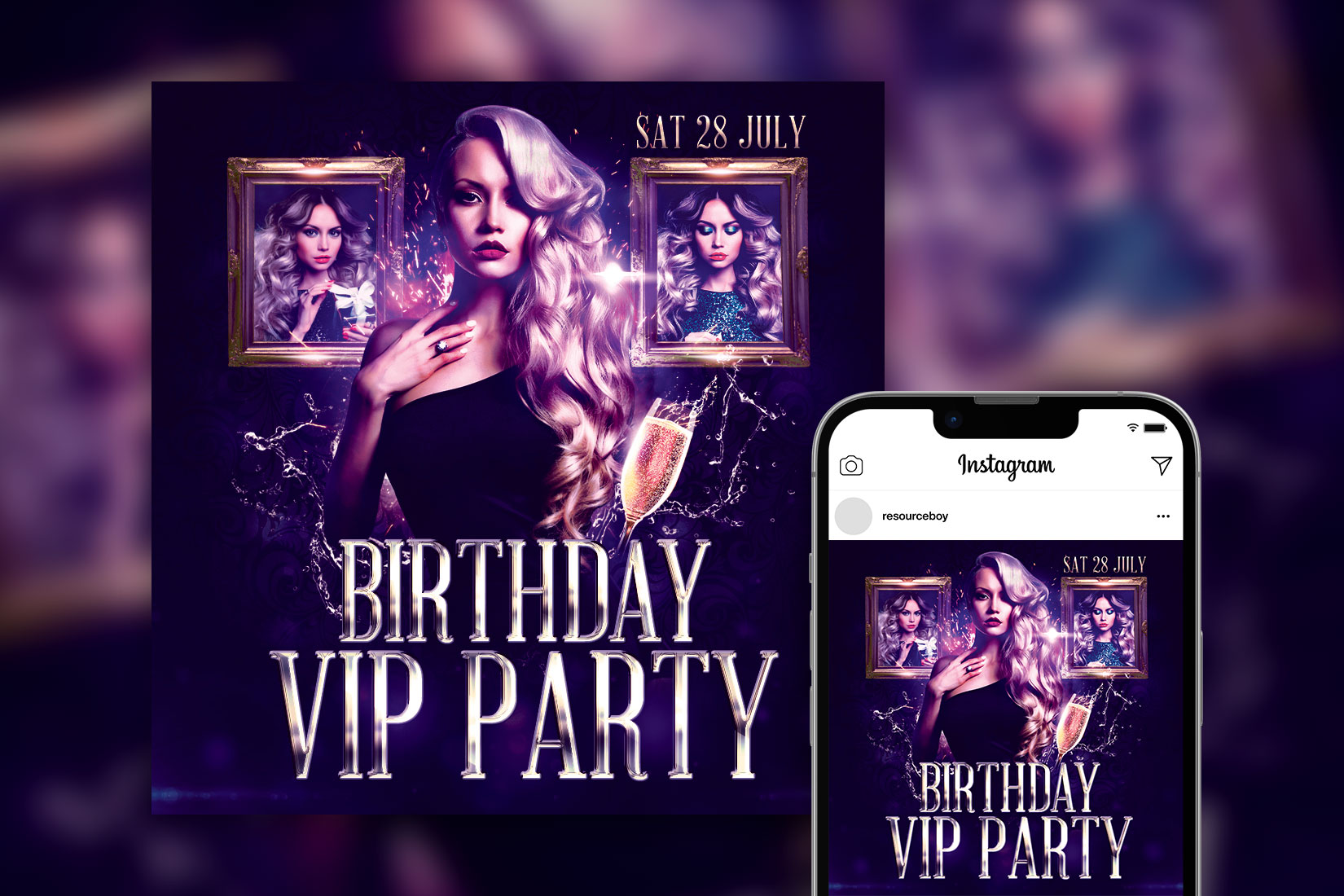 Elegant Splash Birthday Party Instagram Post Template Free Download ...