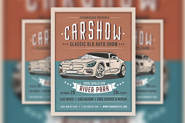 Faded Retro Car Show Flyer Template Free Download | Resource Boy