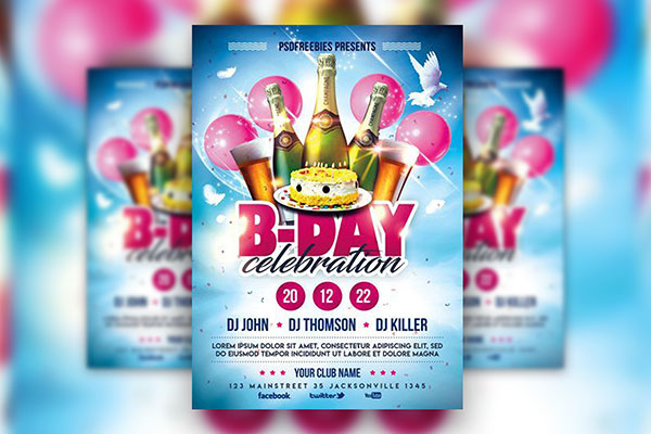 Festive Birthday Party Flyer Template FREE PSD