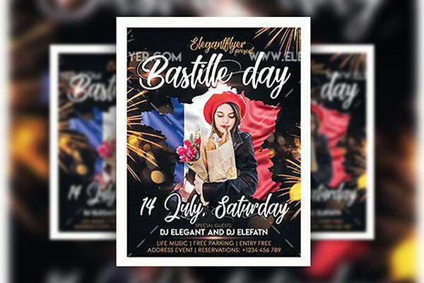 Festive, Modern Bastille Day Flyer Along with Facebook Cover Templates FREE PSD