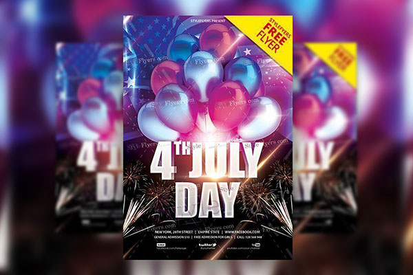 Festive Shiny Balloons 4th of July Flyer Template FREE PSD