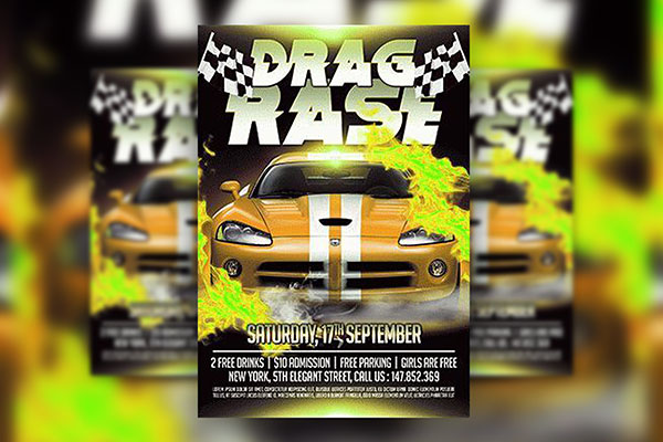 Fire Modern Drag Race Flyer Template and Facebook Cover FREE PSD