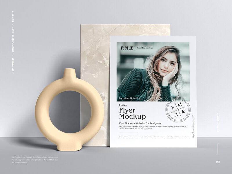 Flyer Leaning Against Stone Slab in Front View Mockup FREE PSD