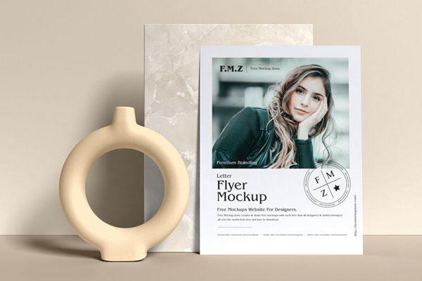 Flyer Leaning Against Stone Slab in Front View Mockup FREE PSD