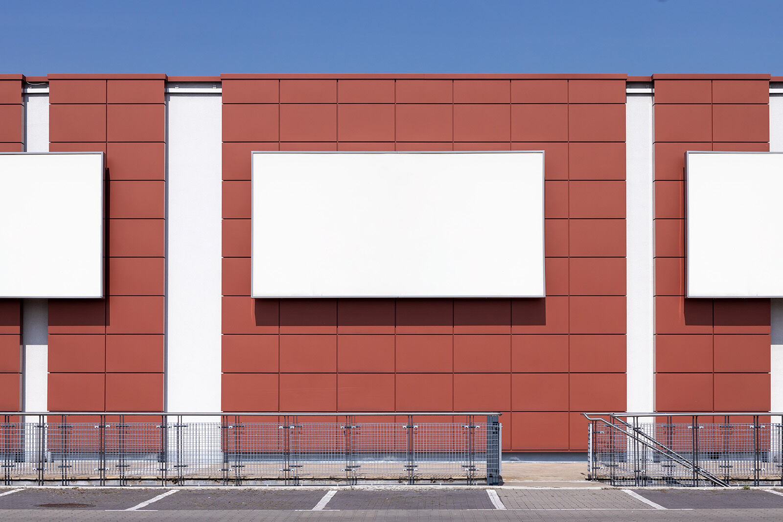 Front View 3 Horizontal Billboards on the Wall Mockup FREE PSD