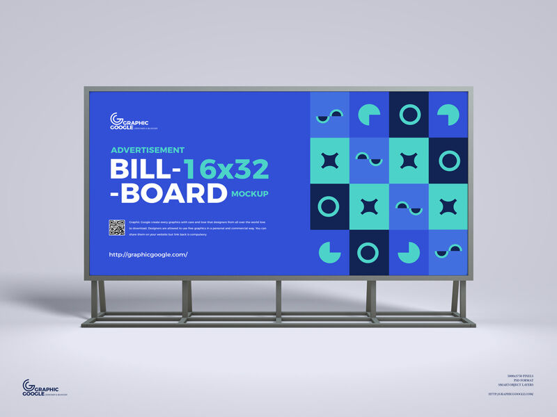Front View Minimal Large Horizontal Advertising Billboard Mockup FREE PSD