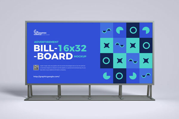 Front View Minimal Large Horizontal Advertising Billboard Mockup FREE PSD