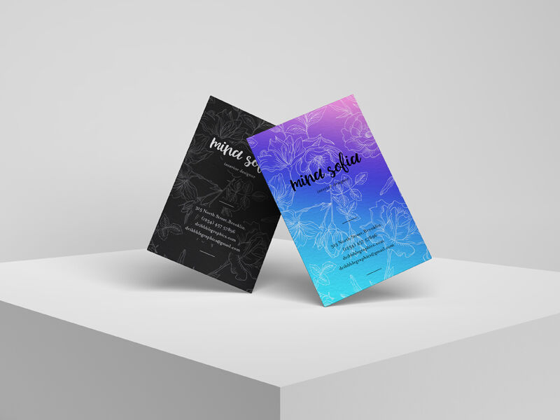 Front-View Mockup of Two Business Cards Standing at an Angle FREE PSD