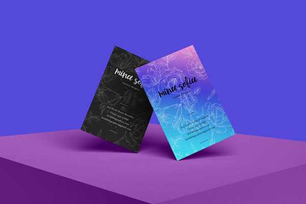 Front-View Mockup of Two Business Cards Standing at an Angle FREE PSD