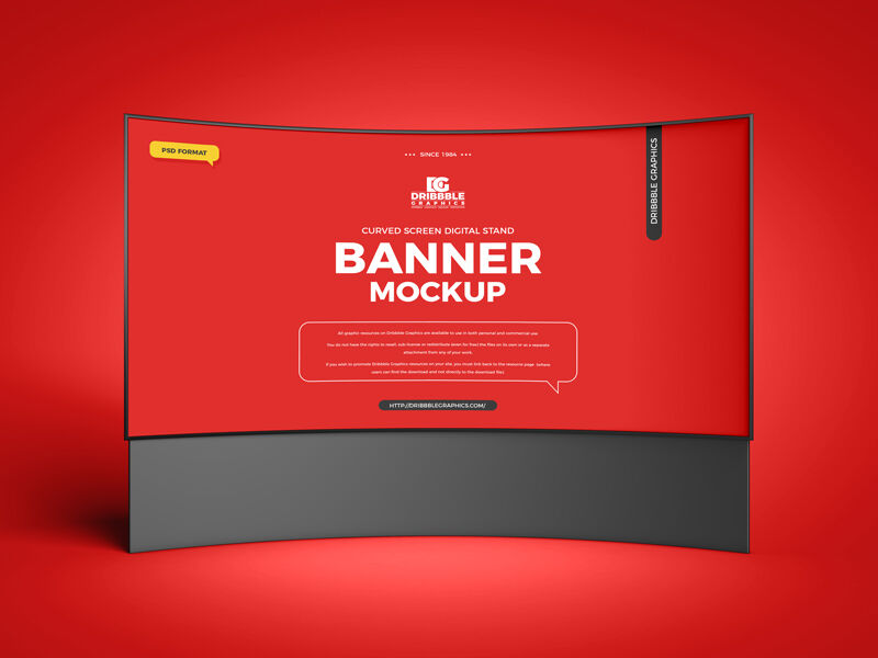 Front View of a Digital Curved Screen Stand Banner Mockup FREE PSD