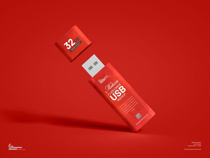 Front View of a Floating Flash Drive/USB Mockup FREE PSD