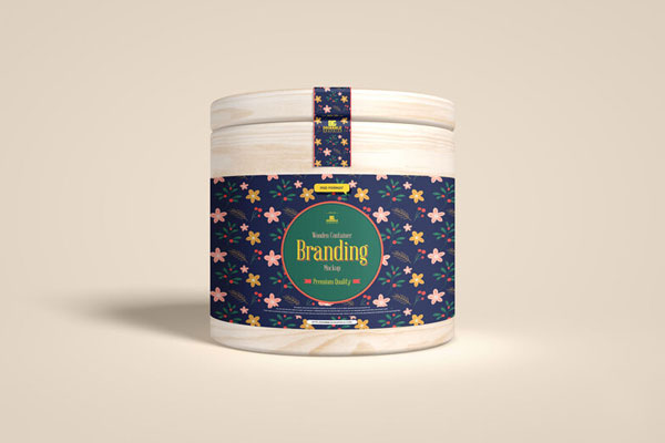 Front View of a Round Wooden Container Mockup FREE PSD