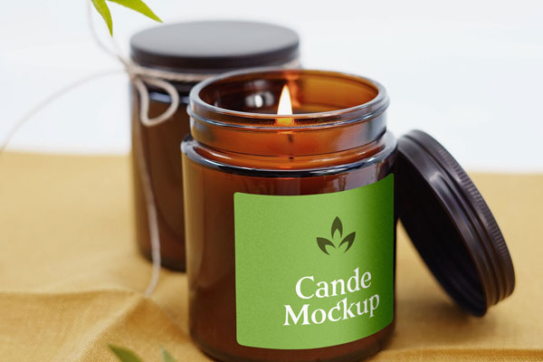 Front View of Amber Jar Candle Label Mockup FREE PSD
