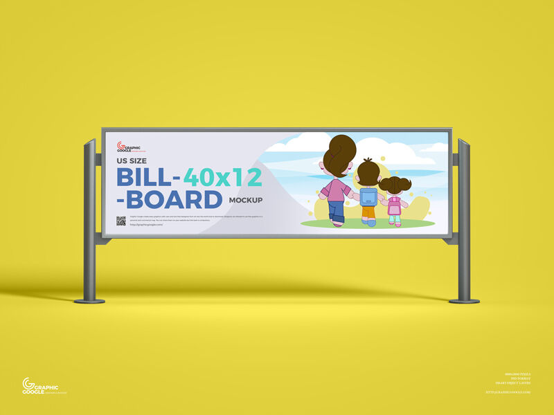 Front View of Horizontal Wide Billboard Mockup FREE PSD