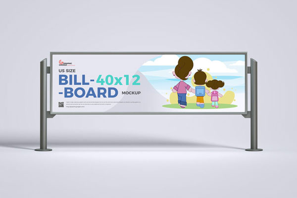 Front View of Horizontal Wide Billboard Mockup FREE PSD