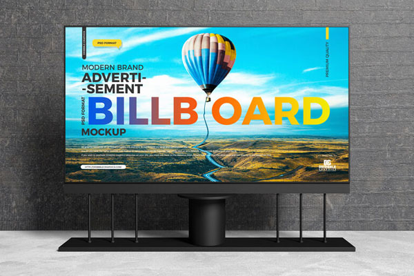 Front View of Large Horizontal Billboard Mockup in Indoor Setting FREE PSD