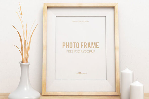 Front View of Neat and Minimalist Wooden Photo Frame Mockup FREE PSD