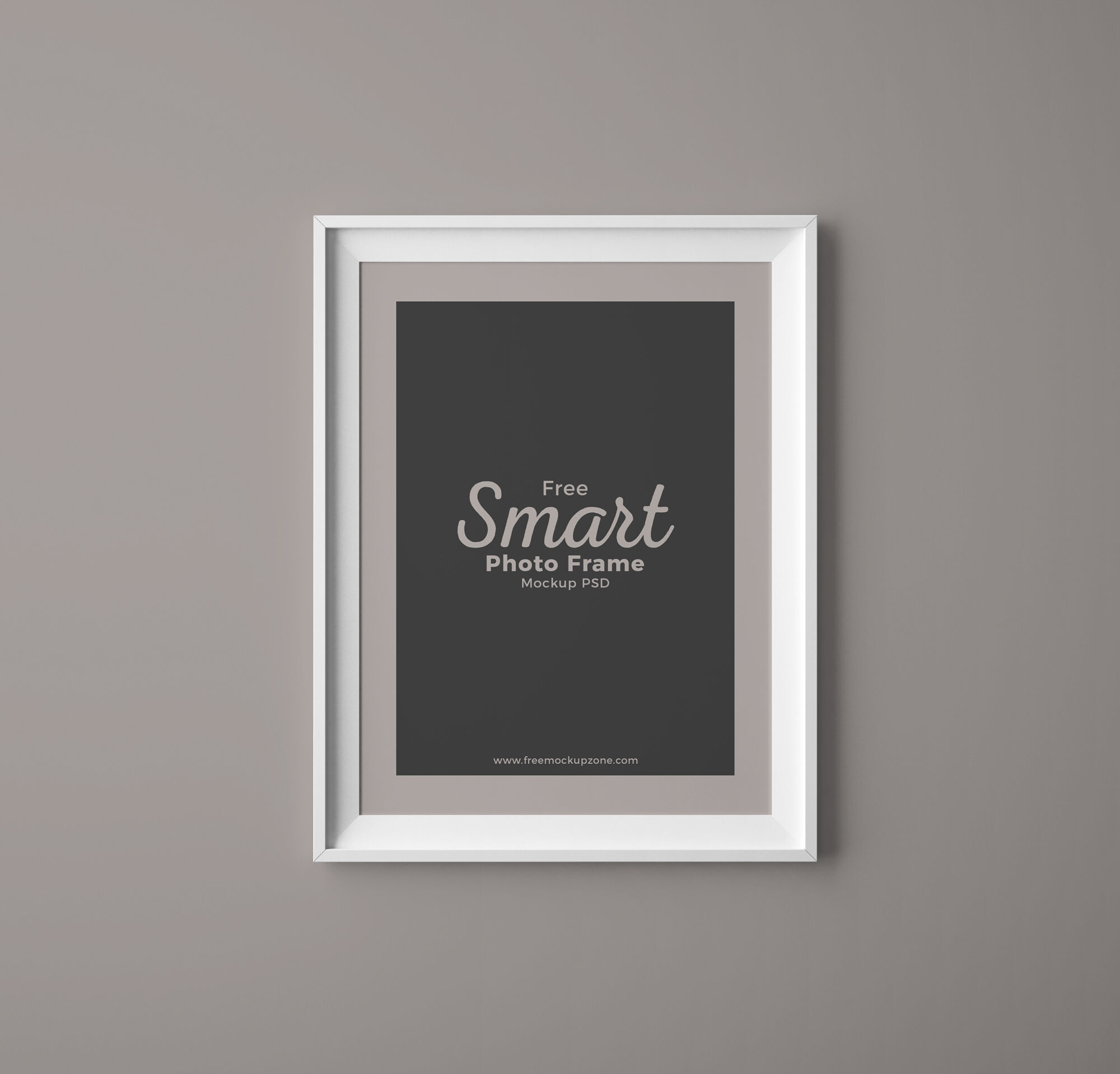 Front View of Simple Wall Mounted Photo Frame Mockup FREE