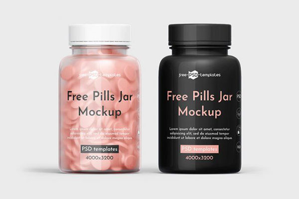 Front View of Three Pills Jar Mockups FREE PSD