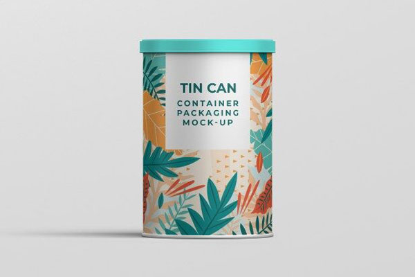 Front View of Tin Can Container Packaging Mockup FREE PSD