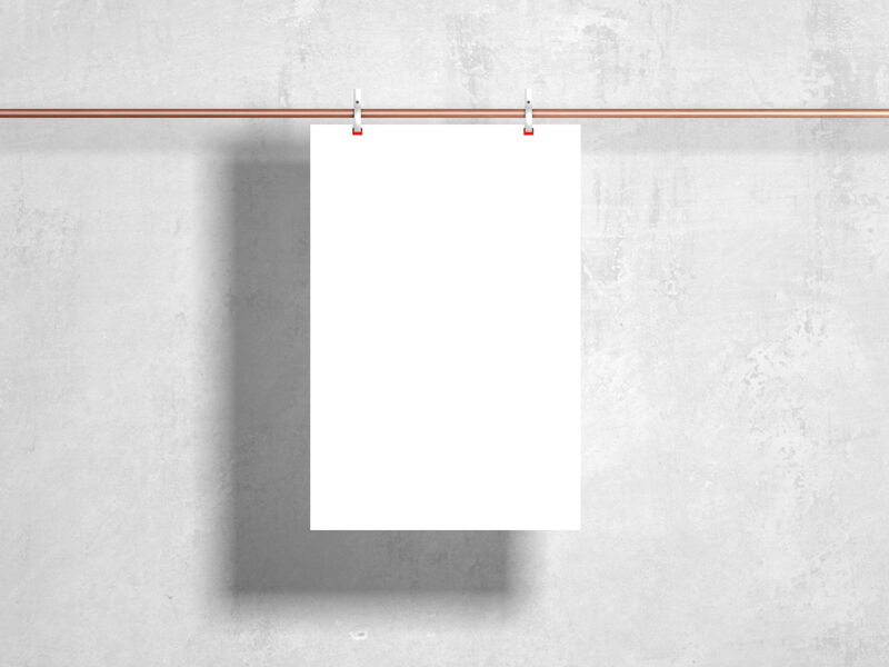 Front View Poster Hanging from Metal Bar Against Wall Mockup FREE PSD