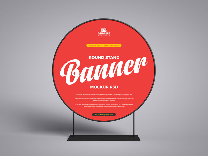 Front View Round Banner Stand Mockup in Plain Setting FREE PSD