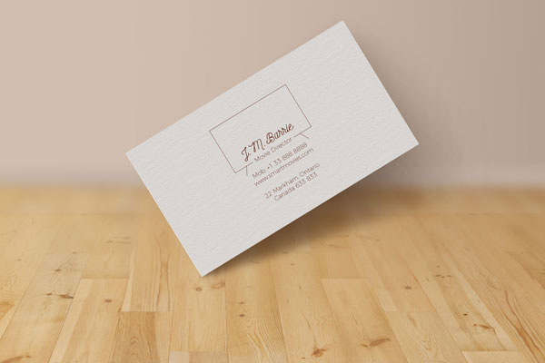 Front View Sharp Corners Business Card on Wooden Surface Mockup FREE PSD