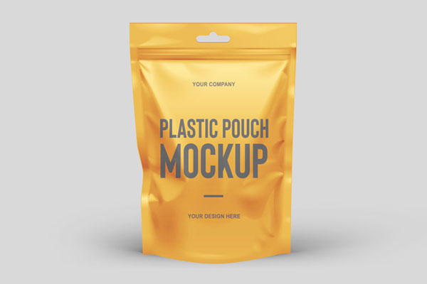 Front View Shiny Plastic Pouch Mockup FREE PSD