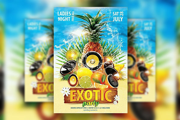 Fruity Tropical Floral Splash Summer Party Flyer Template FREE PSD