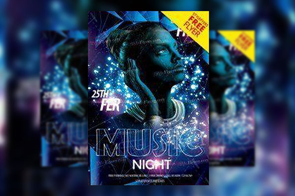 Futuristic and Sparkle Music Night Flyer Template FREE PSD
