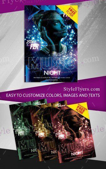 Futuristic and Sparkle Music Night Flyer Template FREE PSD