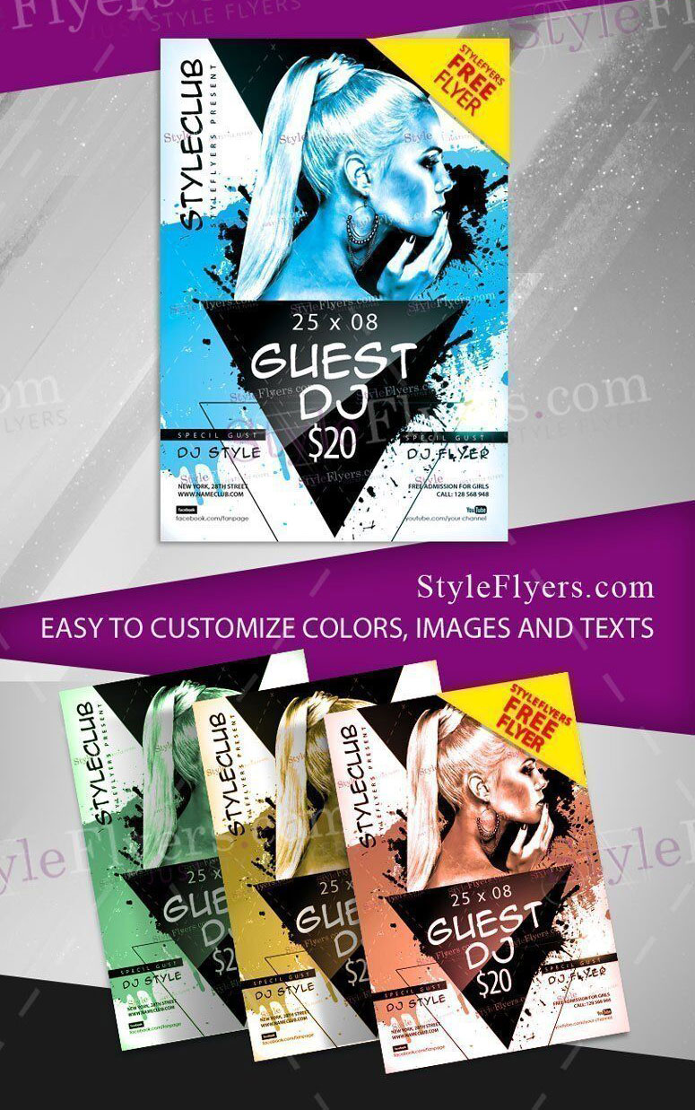 Geometric Color-Splash Nightclub Event Flyer Template FREE PSD